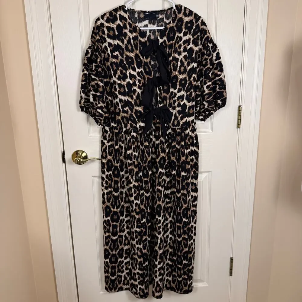 ASOS DESIGN Puff Sleeve Tie Front Maxi Dress in Leopard Print Size 12 EUC - Picture 6 of 6
